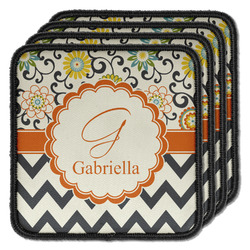 Swirls, Floral & Chevron Iron On Square Patches - Set of 4 w/ Name and Initial