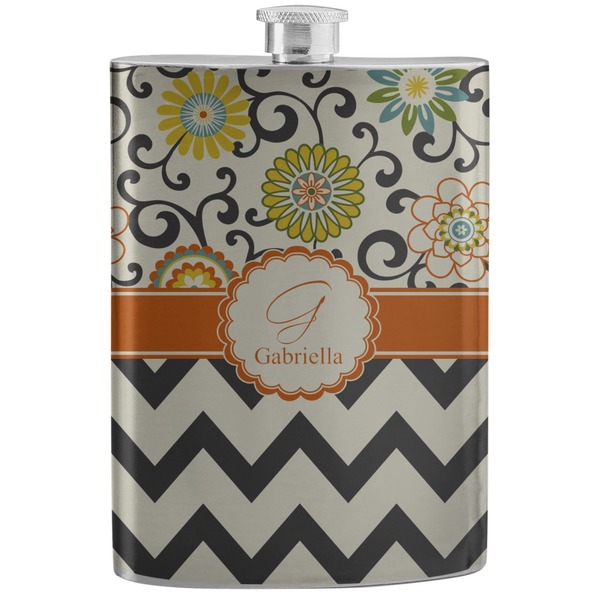 Custom Swirls, Floral & Chevron Stainless Steel Flask (Personalized)