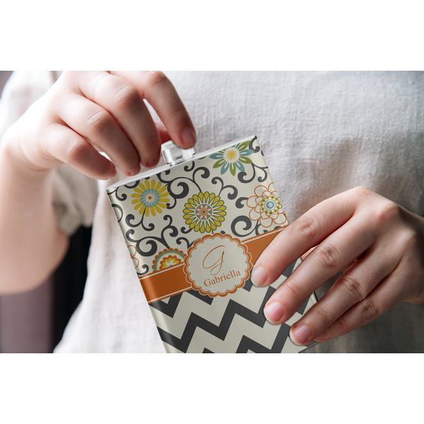 Swirls, Floral & Chevron Stainless Steel Flask - LIFESTYLE 1