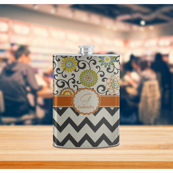 Swirls, Floral & Chevron Stainless Steel Flask - LIFESTYLE 2