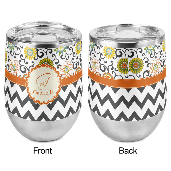 Swirls, Floral & Chevron Stemless Wine Tumbler - Full Print - Approval