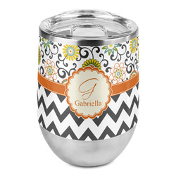 Swirls, Floral & Chevron Stemless Wine Tumbler - Full Print (Personalized)