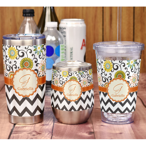 Swirls, Floral & Chevron Stemless Wine Tumbler - Full Print - In Context