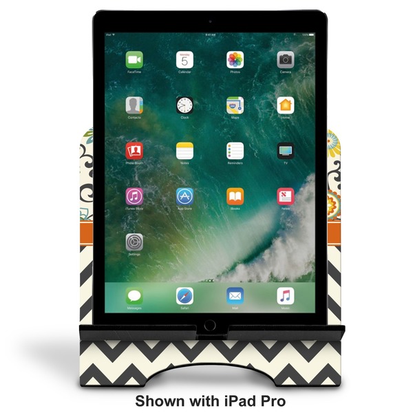 Swirls, Floral & Chevron Stylized Tablet Stand - Front with ipad