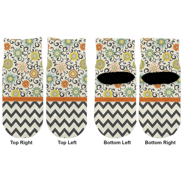 Swirls, Floral & Chevron Toddler Ankle Socks - Double Pair - Front and Back - Apvl