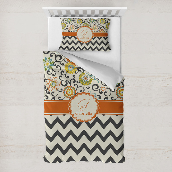Custom Swirls, Floral & Chevron Toddler Bedding Set - With Pillowcase (Personalized)
