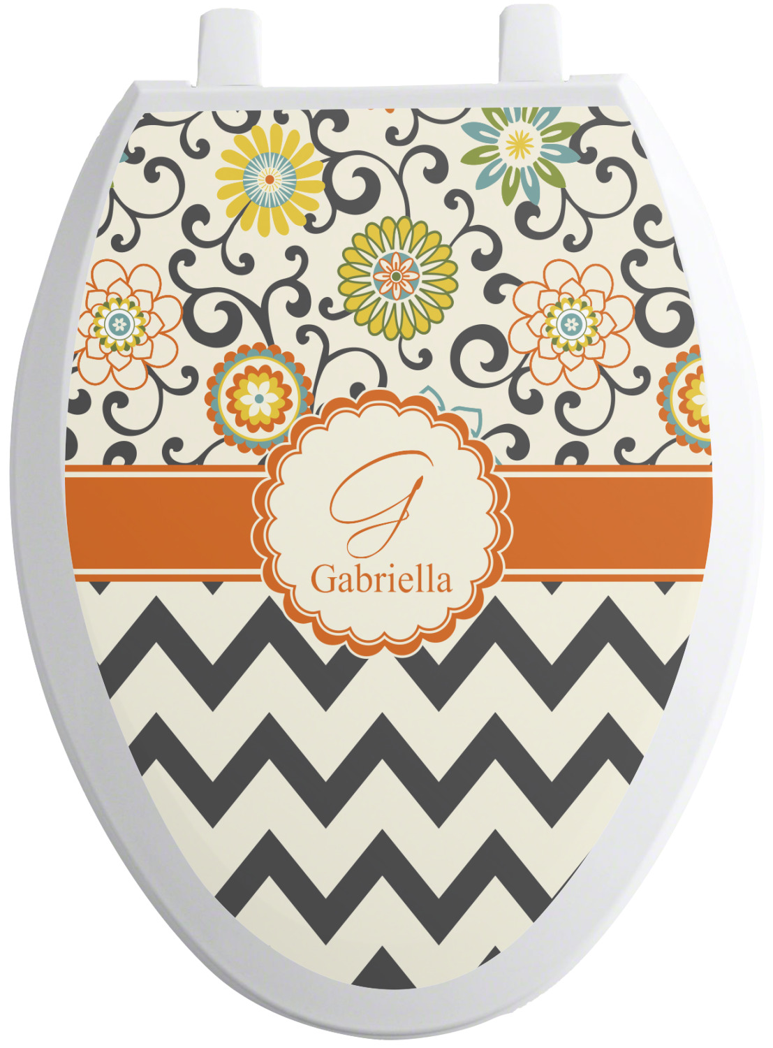 Swirls, Floral & Chevron Toilet Seat Decal Elongated (Personalized