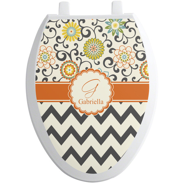 Swirls, Floral & Chevron Toilet Seat Decal (Personalized)
