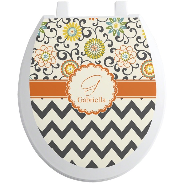 Custom Swirls, Floral & Chevron Toilet Seat Decal (Personalized)