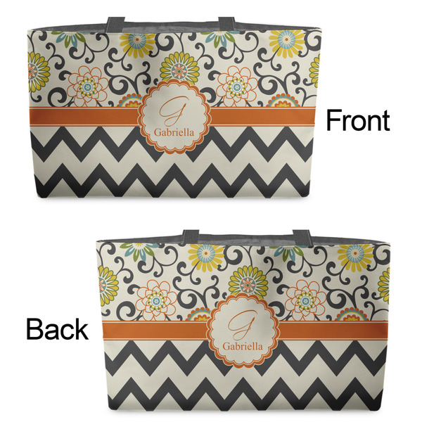 Swirls, Floral & Chevron Tote w/Black Handles - Front & Back Views