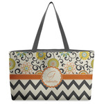 Swirls, Floral & Chevron Beach Totes Bag - w/ Black Handles (Personalized)