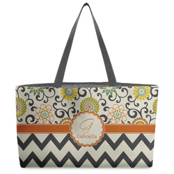Swirls, Floral & Chevron Beach Totes Bag - w/ Black Handles (Personalized)