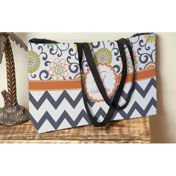 Swirls, Floral & Chevron Tote w/Black Handles - Lifestyle View
