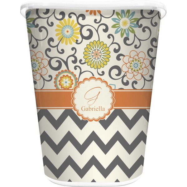 Custom Swirls, Floral & Chevron Waste Basket - Double Sided (White) (Personalized)