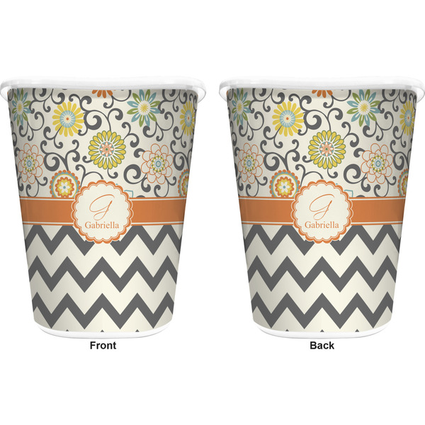Swirls, Floral & Chevron Trash Can White - Front and Back - Apvl