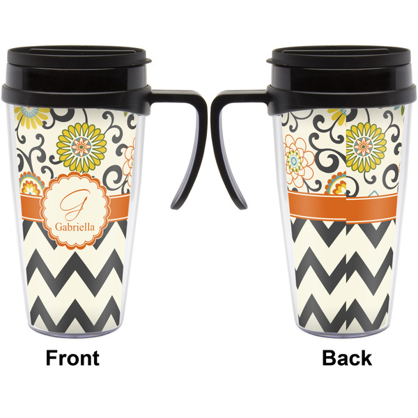 Swirls, Floral & Chevron Travel Mug with Black Handle - Approval