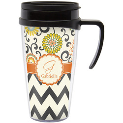 Swirls, Floral & Chevron Acrylic Travel Mug with Handle (Personalized)