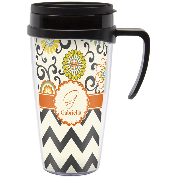 Custom Swirls, Floral & Chevron Acrylic Travel Mug with Handle (Personalized)