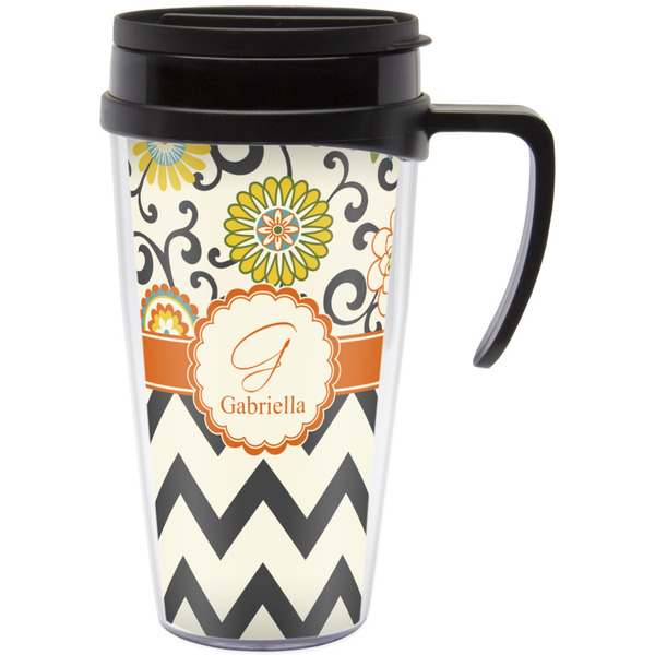 Custom Swirls, Floral & Chevron Acrylic Travel Mug with Handle (Personalized)