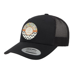 Swirls, Floral & Chevron Trucker Hat - Black (Personalized)