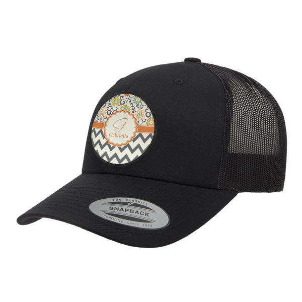 Custom Swirls, Floral & Chevron Trucker Hat - Black (Personalized)