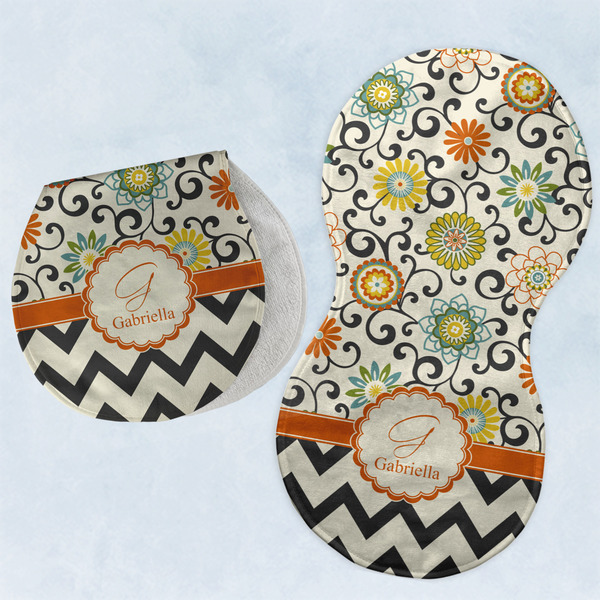 Custom Swirls, Floral & Chevron Burp Pads - Velour - Set of 2 w/ Name and Initial