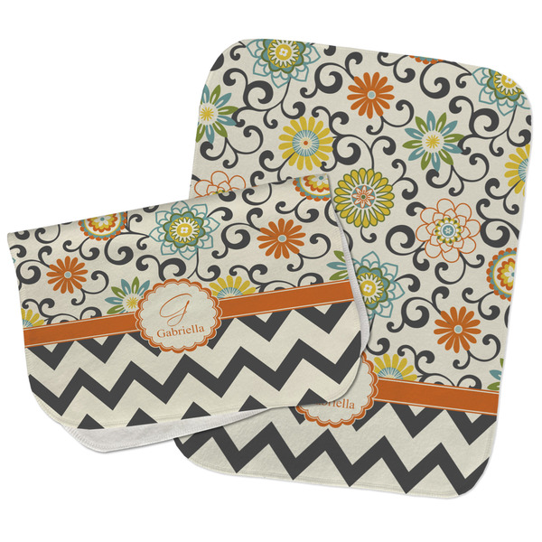 Swirls, Floral & Chevron Two Rectangle Burp Cloths - Open & Folded