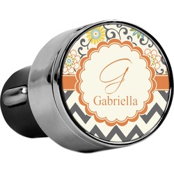 Swirls, Floral & Chevron USB Car Charger (Personalized)