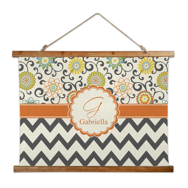 Custom Swirls, Floral & Chevron Wall Hanging Tapestry - Wide (Personalized)