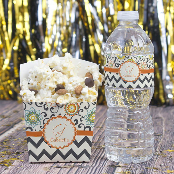 Swirls, Floral & Chevron Water Bottle Label - w/ Favor Box