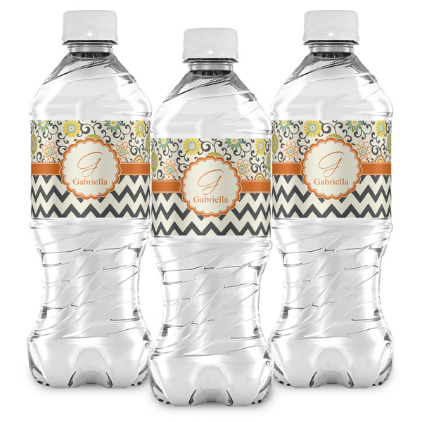 Swirls, Floral & Chevron Water Bottle Labels - Front View