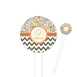 Swirls, Floral & Chevron 4" Round Plastic Food Picks - White - Double Sided (Personalized)