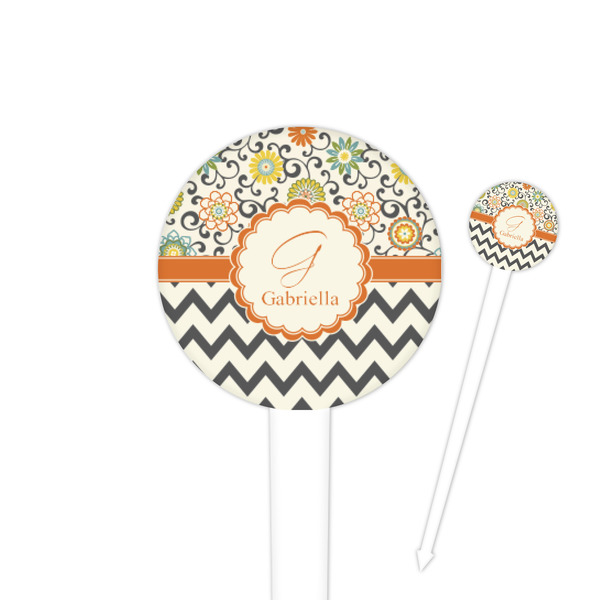 Custom Swirls, Floral & Chevron 4" Round Plastic Food Picks - White - Double Sided (Personalized)