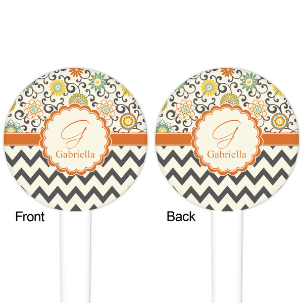 Swirls, Floral & Chevron White Plastic 4" Food Pick - Round - Double Sided - Front & Back