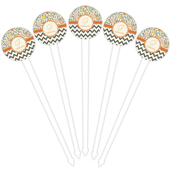Swirls, Floral & Chevron White Plastic 4" Food Pick - Round - Fan View