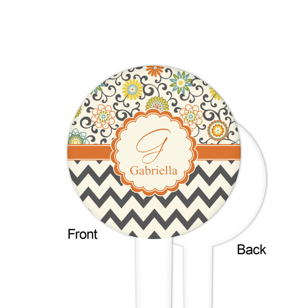Swirls, Floral & Chevron White Plastic 4" Food Pick - Round - Single Sided - Front & Back