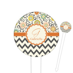 Swirls, Floral & Chevron 6" Round Plastic Food Picks - White - Double Sided (Personalized)
