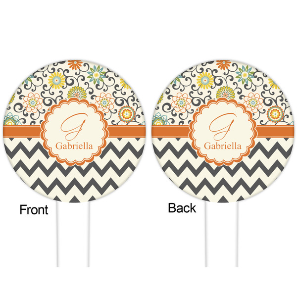 Swirls, Floral & Chevron White Plastic 6" Food Pick - Round - Double Sided - Front & Back
