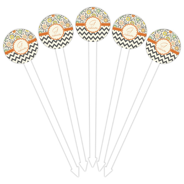 Swirls, Floral & Chevron White Plastic 6" Food Pick - Round - Fan View