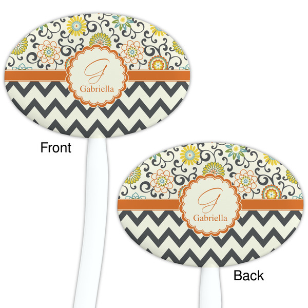 Swirls, Floral & Chevron White Plastic 7" Stir Stick - Double Sided - Oval - Front & Back