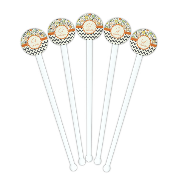 Swirls, Floral & Chevron White Plastic 7" Stir Stick - Round - Fan View
