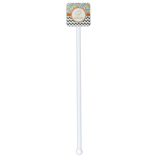 Swirls, Floral & Chevron White Plastic Stir Stick - Double Sided - Square - Single Stick