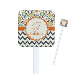 Swirls, Floral & Chevron Square Plastic Stir Sticks - Single Sided (Personalized)
