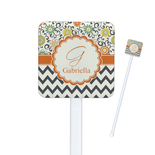 Custom Swirls, Floral & Chevron Square Plastic Stir Sticks - Double Sided (Personalized)
