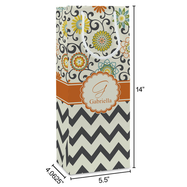 Swirls, Floral & Chevron Wine Gift Bag - Dimensions