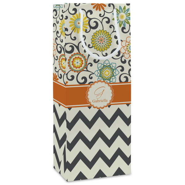 Custom Swirls, Floral & Chevron Wine Gift Bags (Personalized)