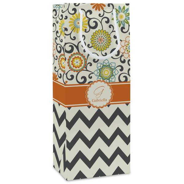 Custom Swirls, Floral & Chevron Wine Gift Bags - Gloss (Personalized)
