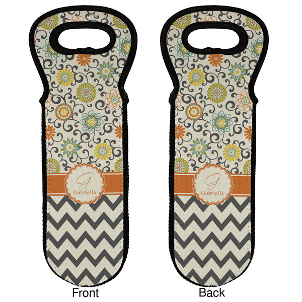 Swirls, Floral & Chevron Wine Tote Front & Back