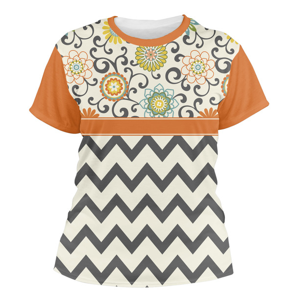 Custom Swirls, Floral & Chevron Women's Crew T-Shirt - Medium