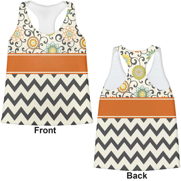 Swirls, Floral & Chevron Womens Racerback Tank Tops - Medium - Front and Back